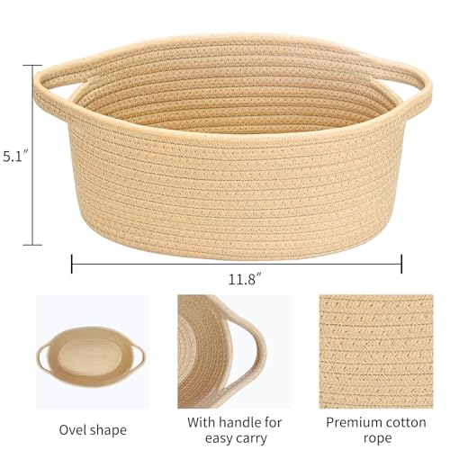 ABenkle Small Woven Baskets 12x8x5 Rope Baby Toy Storage Basket with Handle Durable Gift Basket Empty for Graduation Easter Christmas - Image 3