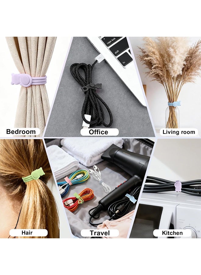 Quantum 12 Pcs Reusable Silicone Cable Ties Self-Locking Cord Organizer Straps Multi-Purpose Cable Management Straps for Charging Cables Headphones Home Office (White/Pink/Black/Gray/Blue/Purple) - Image 5