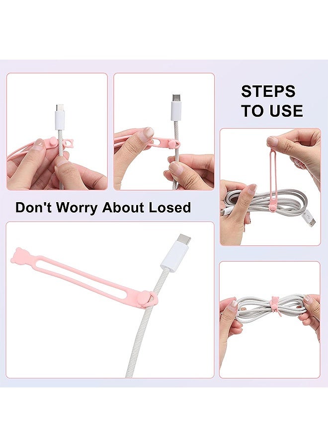 Quantum 12 Pcs Reusable Silicone Cable Ties Self-Locking Cord Organizer Straps Multi-Purpose Cable Management Straps for Charging Cables Headphones Home Office (White/Pink/Black/Gray/Blue/Purple) - Image 4