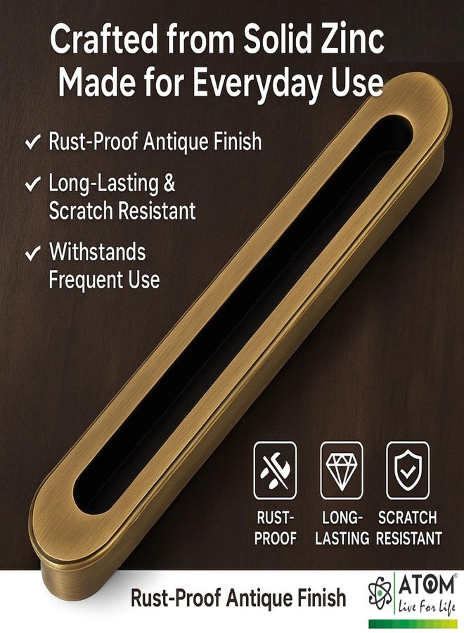 Atom 7.6 Inches Sliding Concealed Door Handle | Brass Antique Wardrobe Handle for Cupboard, Drawer, Almirah, Kitchen Cabinet & Main Door (Set of 2, CH-317) | Cabinet Handle for Home Use - Image 3