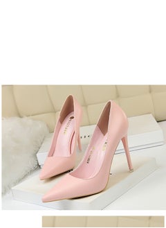 BIGTREE 10.5CM Fashion Simple Slim Heels With Bright Surface Patent Leather Shallow Mouth Pointed Head Slim Women's Heels Pink  - Image 1