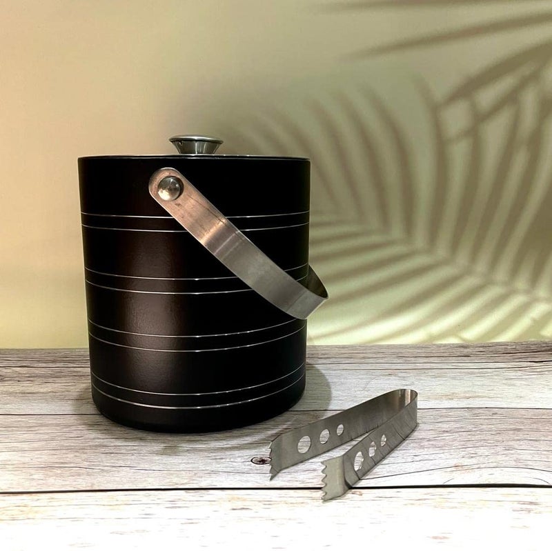HAINE Double Wall Insulated Ice Bucket with Ice Tong Black 1750 ml - Image 3
