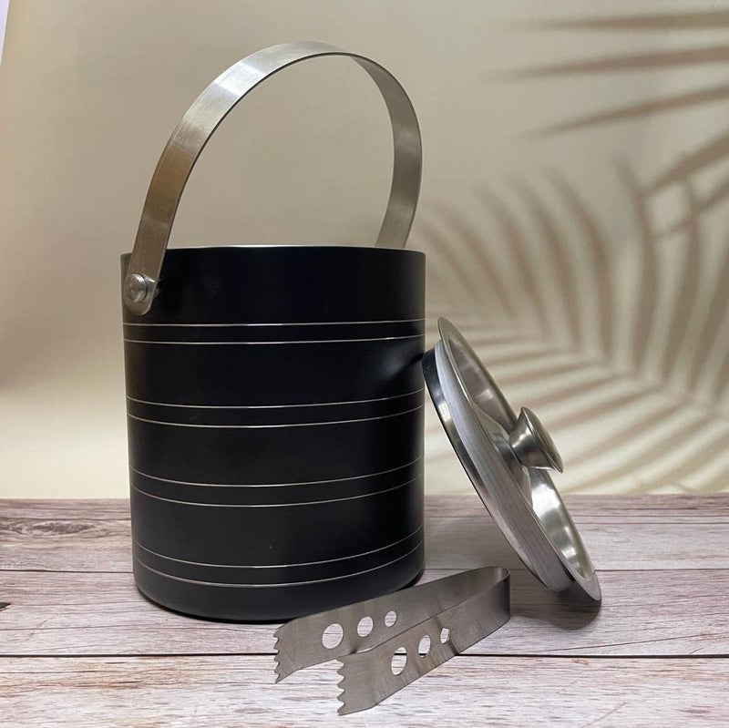 HAINE Double Wall Insulated Ice Bucket with Ice Tong Black 1750 ml - Image 2