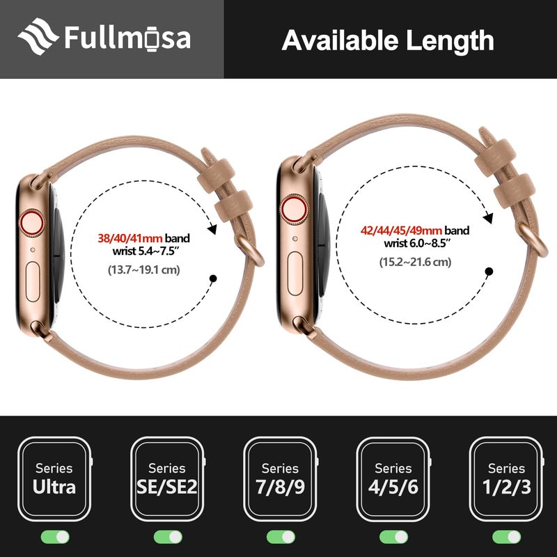 Fullmosa Leather Bands Compatible with Apple Watch 41mm 40mm 38mm 42mm 44mm 45mm 46mm 49mm Women Band Strap for iWatch Ultra 2/Ultra/10/9/8/7/6/5/4/3/2/1/SE2/SE, 42mm 41mm 40mm 38mm Beige - Image 2