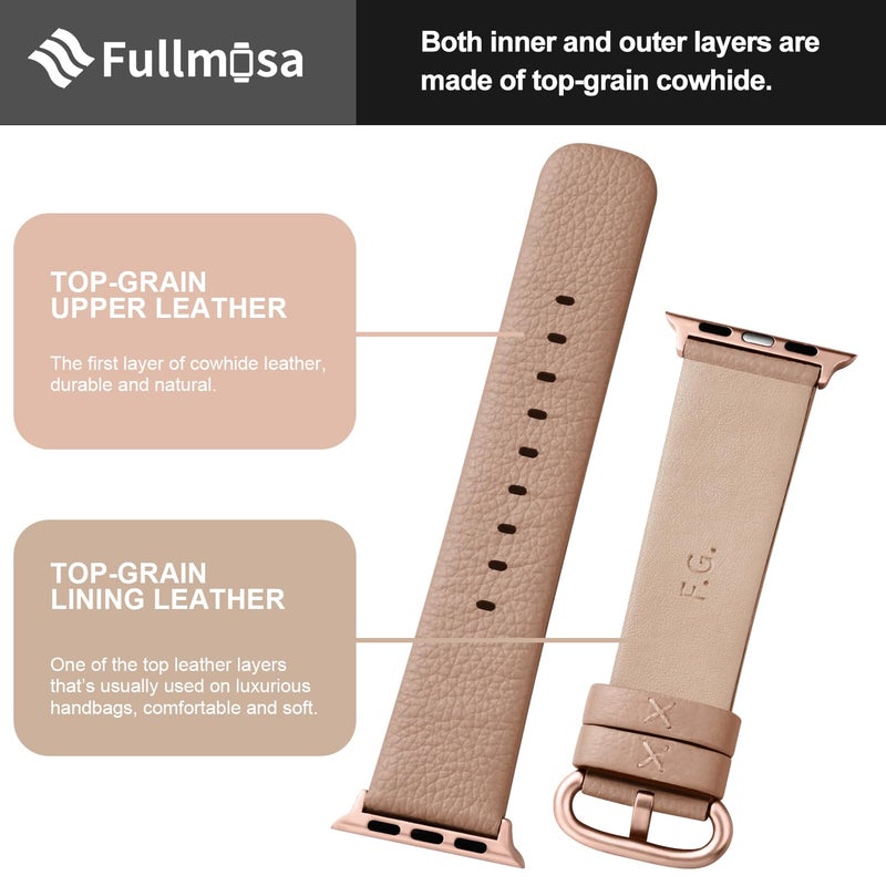 Fullmosa Leather Bands Compatible with Apple Watch 41mm 40mm 38mm 42mm 44mm 45mm 46mm 49mm Women Band Strap for iWatch Ultra 2/Ultra/10/9/8/7/6/5/4/3/2/1/SE2/SE, 42mm 41mm 40mm 38mm Beige - Image 5