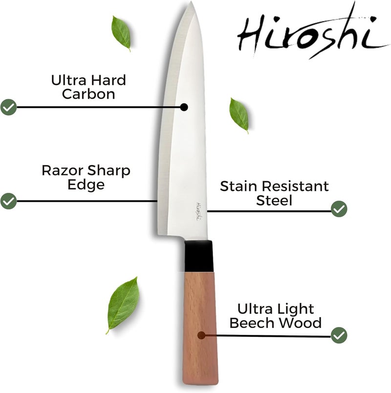Hiroshi Sushi & Sashimi Knife Set 4-Piece High Carbon Stainless Steel Japanese Chef Knives with Beech Wood Handle Professional Kitchen Knife Set for Precision Cutting - Image 2