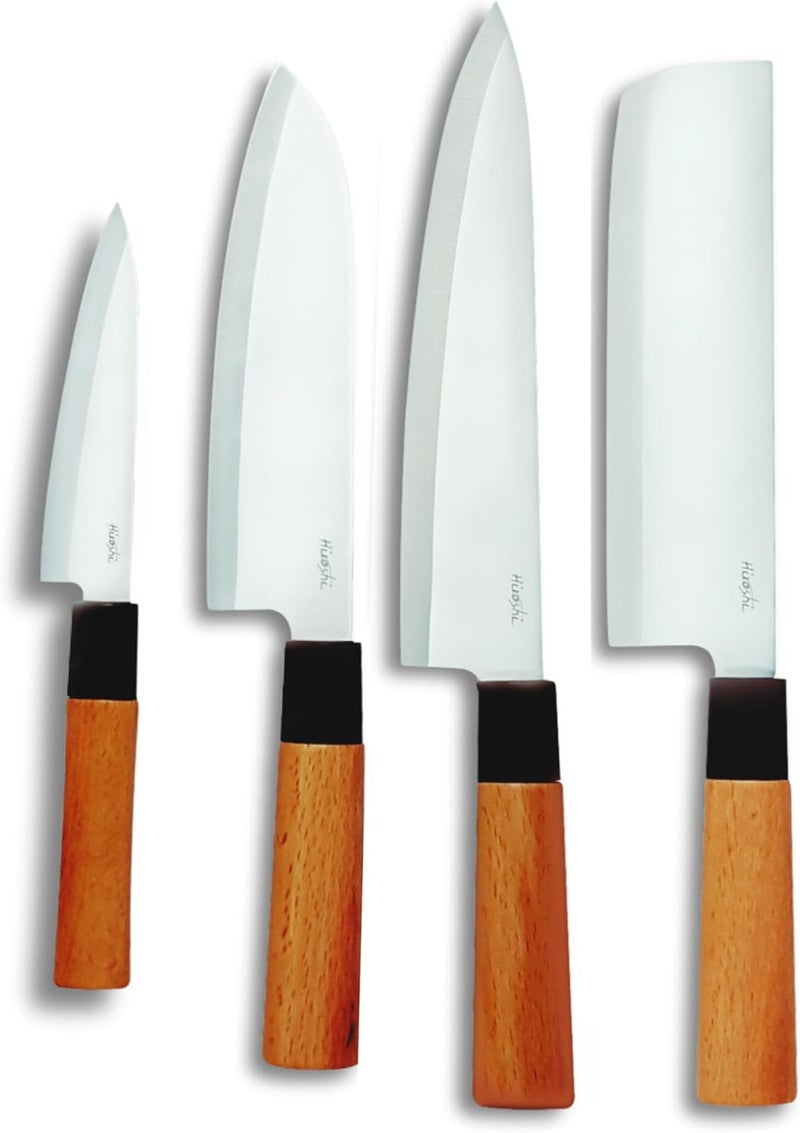 Hiroshi Sushi & Sashimi Knife Set 4-Piece High Carbon Stainless Steel Japanese Chef Knives with Beech Wood Handle Professional Kitchen Knife Set for Precision Cutting - Image 1