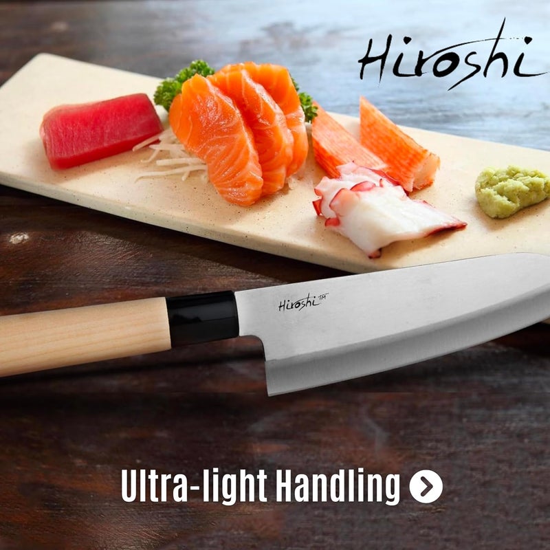 Hiroshi Sushi & Sashimi Knife Set 4-Piece High Carbon Stainless Steel Japanese Chef Knives with Beech Wood Handle Professional Kitchen Knife Set for Precision Cutting - Image 3