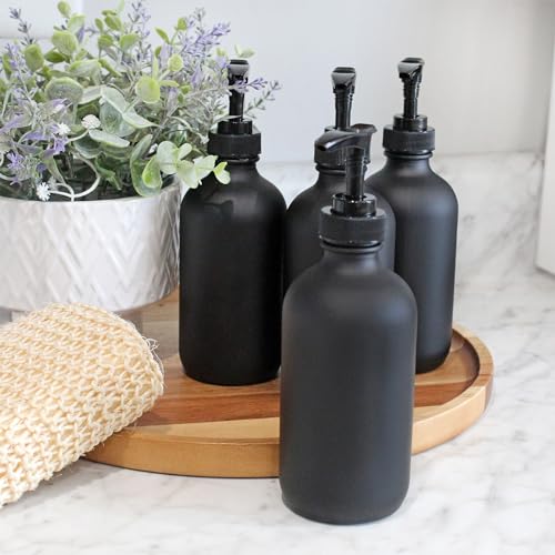 Cornucopia Brands Black Coated 8-Ounce Glass Pump Bottles (4-Pack), Great for Lotions, Liquid Soap, Aromatherapy and More - Image 2