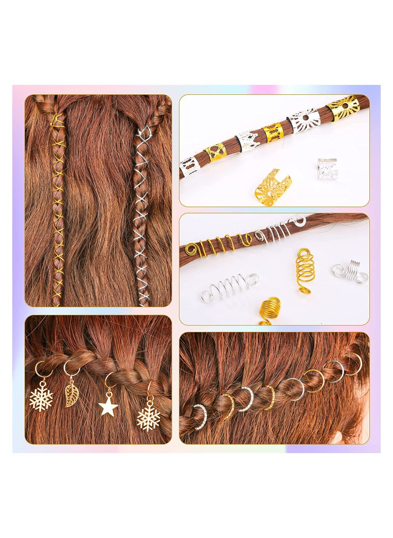 KASTWAVE 259PCS Hair Jewelry Accessories for Women Braids Hair Loc Wire Wrapped Adornment for Dreadlock Hair Aluminum Beads Charms Gold Braids Ring Cuffs Clips with Pendants for Hair Decorations  - Image 4