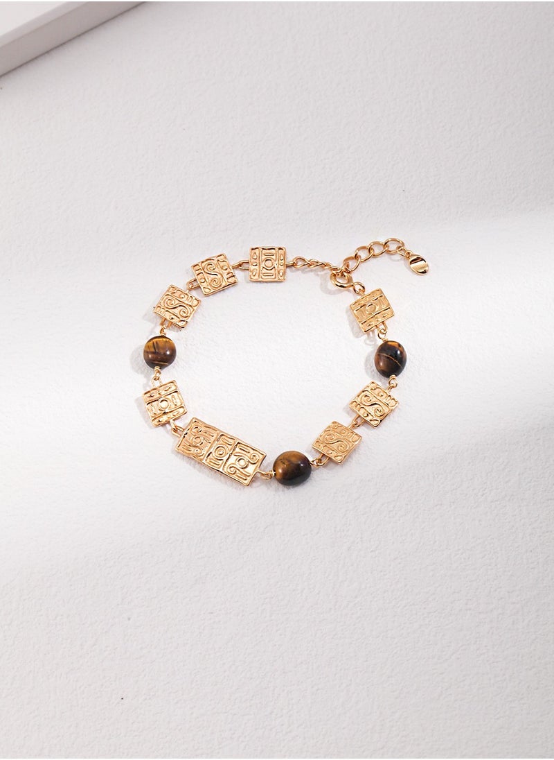 Generic - Vintage Gold Sterling Silver Tiger Eye Bracelet - Image 1