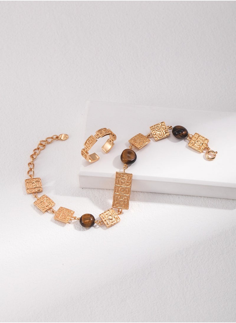 Generic - Vintage Gold Sterling Silver Tiger Eye Bracelet - Image 1