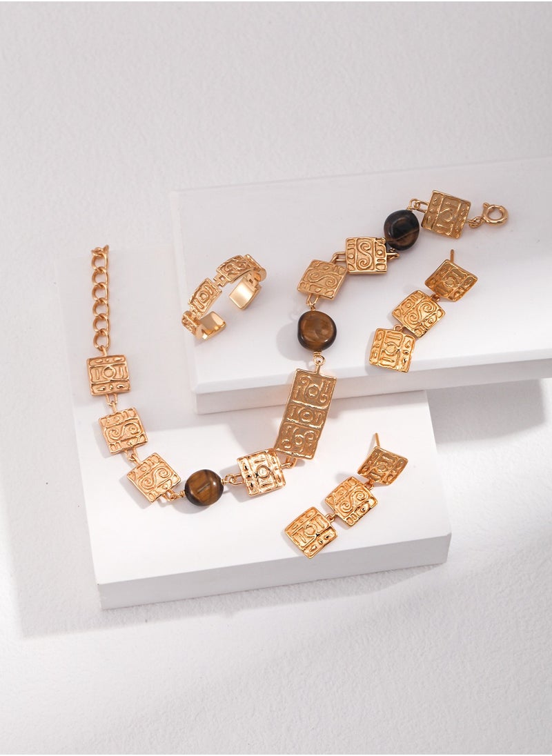 Generic - Vintage Gold Sterling Silver Tiger Eye Bracelet - Image 1