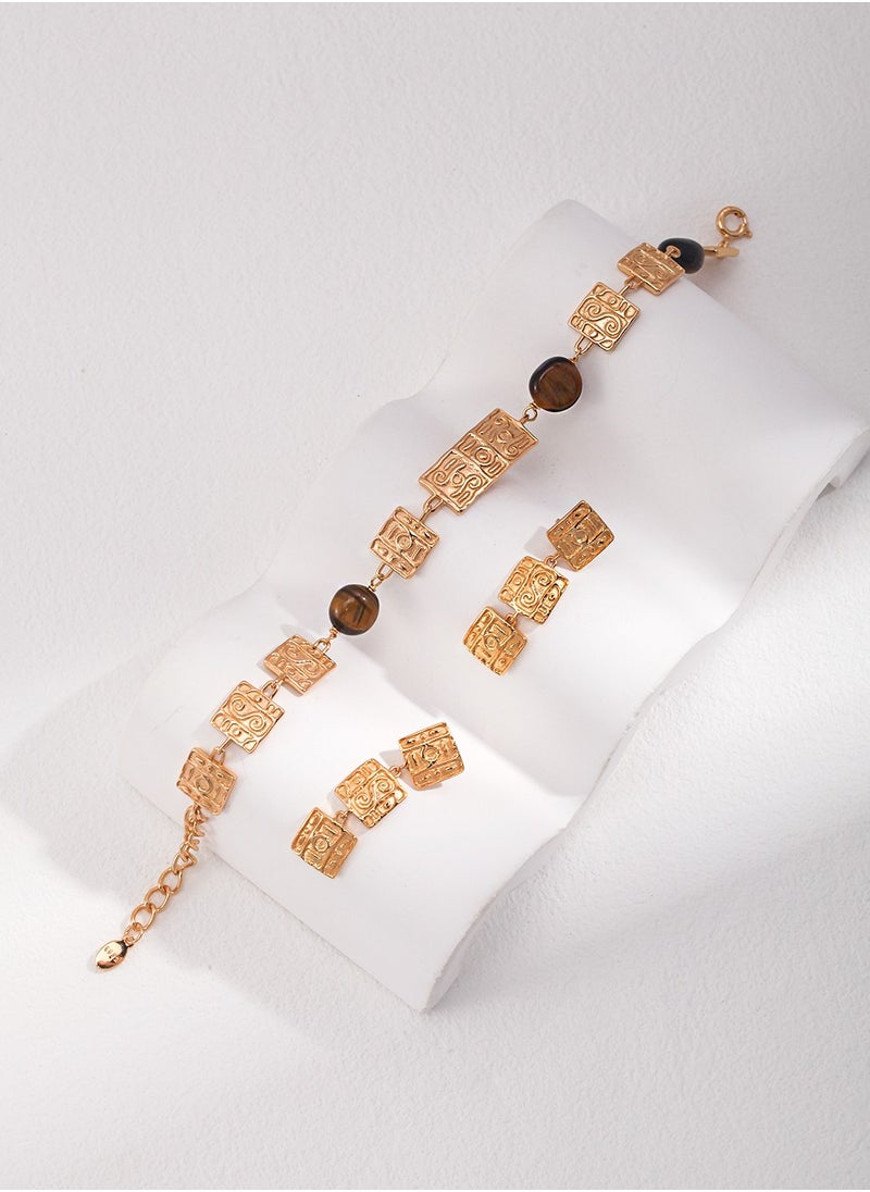 Generic - Vintage Gold Sterling Silver Tiger Eye Bracelet - Image 1