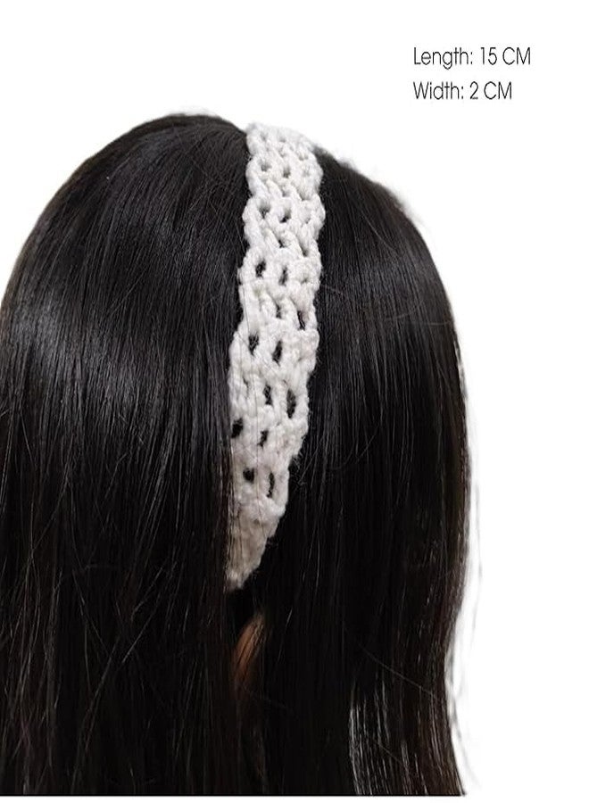 CALVYNORA Handmade Crochet Hair Band for Women & Girls, Handmade Knitted Headband Soft Stretchable Hair Accessory for Party, Beach & Casual Styling, Best for Return Gift (White) - Image 2