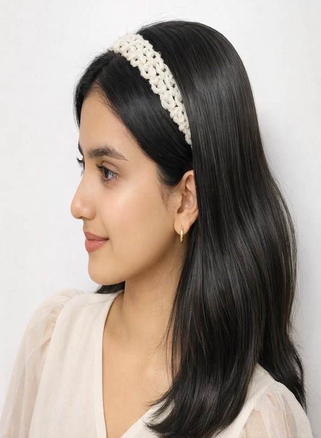 CALVYNORA Handmade Crochet Hair Band for Women & Girls, Handmade Knitted Headband Soft Stretchable Hair Accessory for Party, Beach & Casual Styling, Best for Return Gift (White) - Image 1
