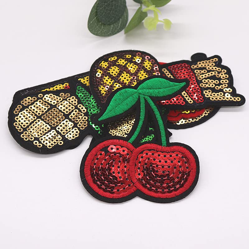 Daily Crafts Daily Crafts Pack of 6 Sequin Patches Cherry Sun Planet Sew OnIron On Patch Applique for Clothes Dress Hat Jeans DIY Accessories - Image 1