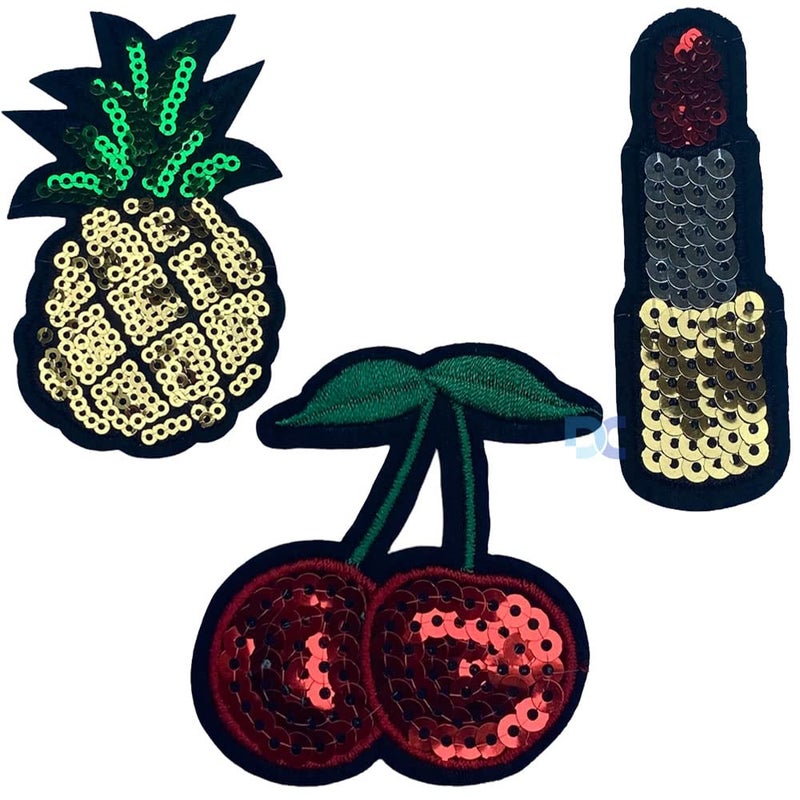 Daily Crafts Daily Crafts Pack of 6 Sequin Patches Cherry Sun Planet Sew OnIron On Patch Applique for Clothes Dress Hat Jeans DIY Accessories - Image 4