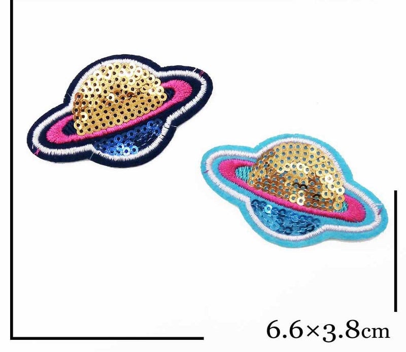 Daily Crafts Daily Crafts Pack of 6 Sequin Patches Cherry Sun Planet Sew OnIron On Patch Applique for Clothes Dress Hat Jeans DIY Accessories - Image 5