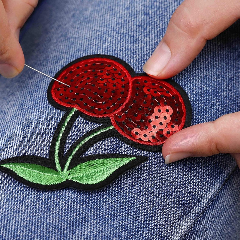 Daily Crafts Daily Crafts Pack of 6 Sequin Patches Cherry Sun Planet Sew OnIron On Patch Applique for Clothes Dress Hat Jeans DIY Accessories - Image 3