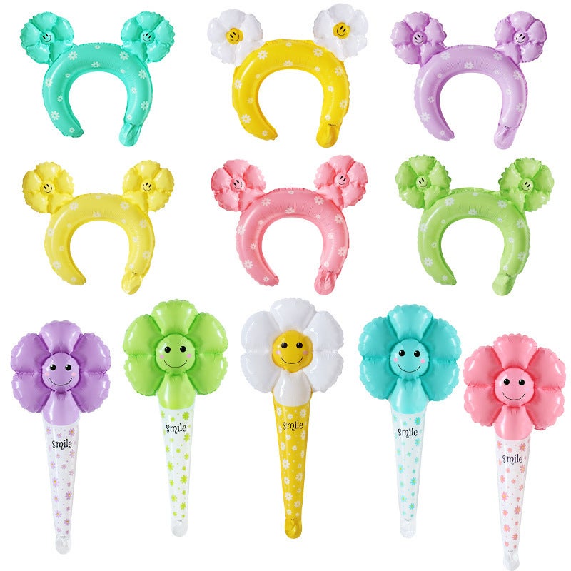 New Smiley Daisy Handheld Stick Medium Stick Aluminum Film Balloon Headwear Headband Stall Push-Sweep Code Activity Balloon - Image 3