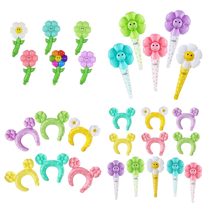 New Smiley Daisy Handheld Stick Medium Stick Aluminum Film Balloon Headwear Headband Stall Push-Sweep Code Activity Balloon - Image 1