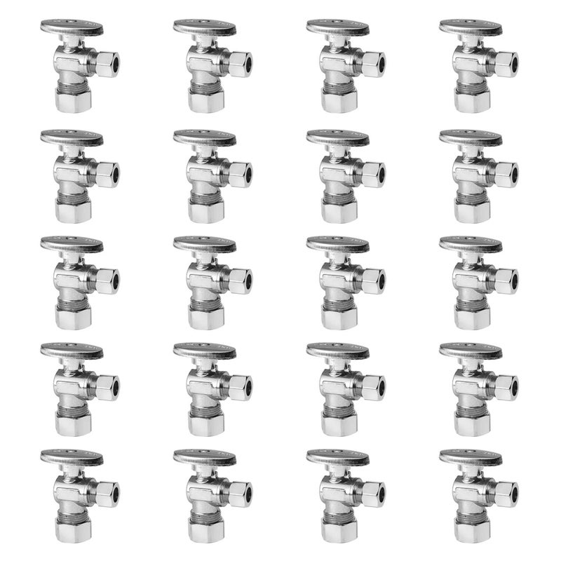 20Pack EFIELD Angle Stop Valve 12 Nominal 58 OD Compression x 38 OD 14Turn Chrome PlatedVALVE11620PCS