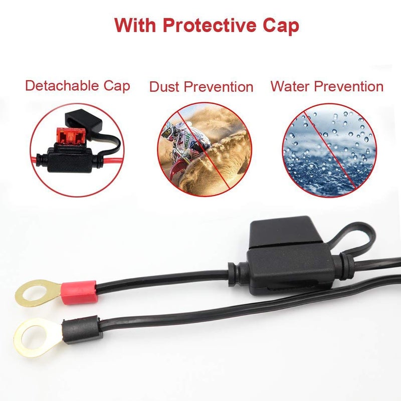iMESTOU 2FT SAE to O Ring Terminal Harness 2 Pin Quick Disconnect Plug, Eyelet Terminal Harness Extension Charge Cord Quick Disconnect SAE Connection Lead for Motorcycle, Car, Tractor 10A Fuse (5pcs) - Image 4