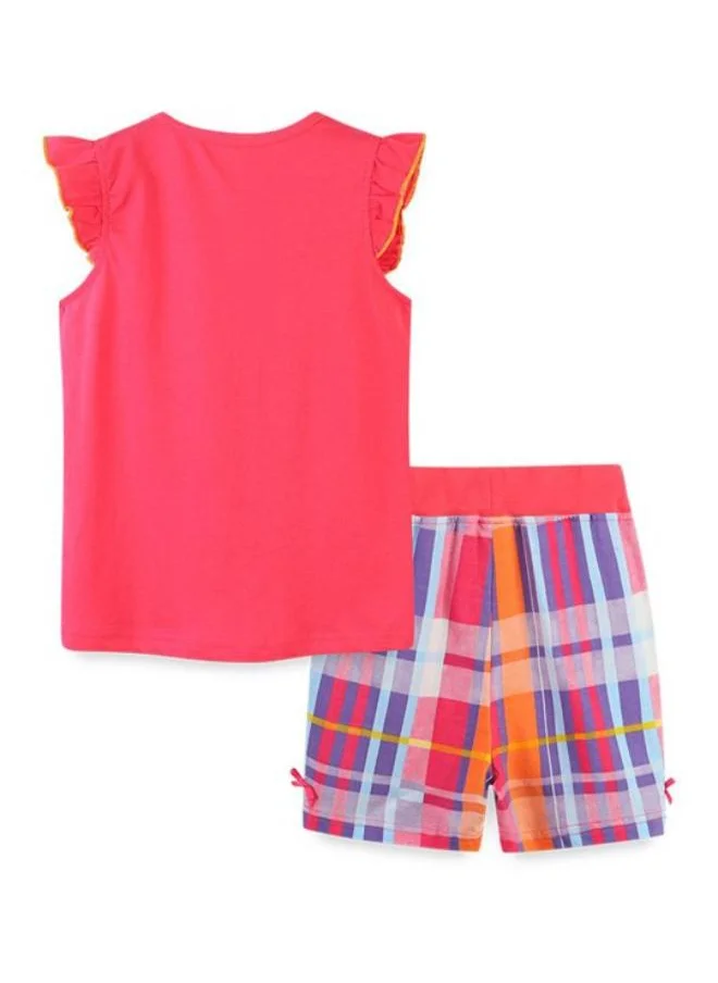 يونيكي Pink Crew Neck Cap Sleeve Printed Tshirt & Shorts