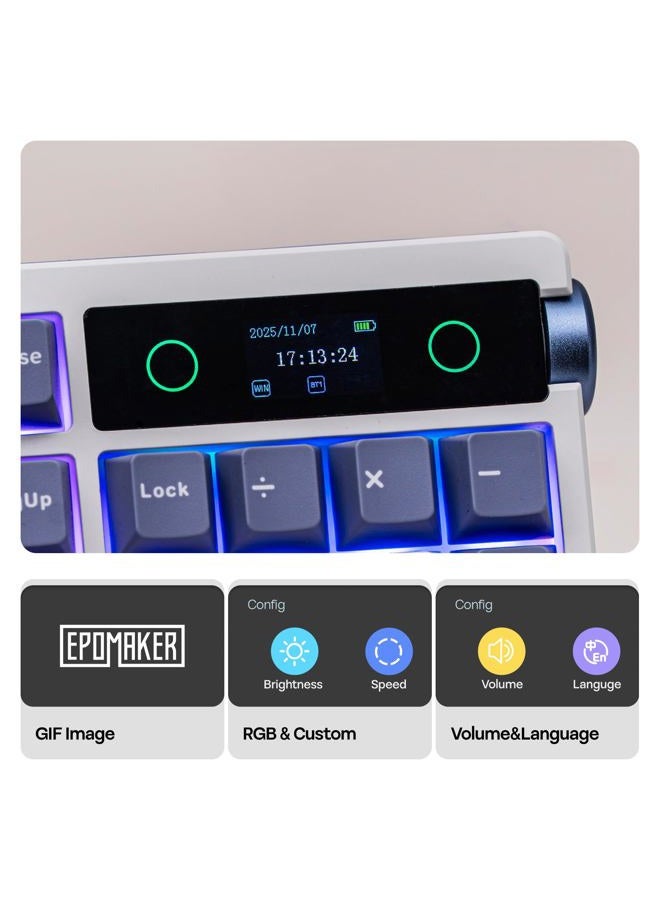 EPOMAKER TH108 PRO Full Size Mechanical Keyboard with Screen & Knob, Wireless Gaming Keyboard with 10000mAh, Creamy Gasket, Hot Swap, Custom Driver, RGB Backlight (White, Sea Salt Silent) - Image 3