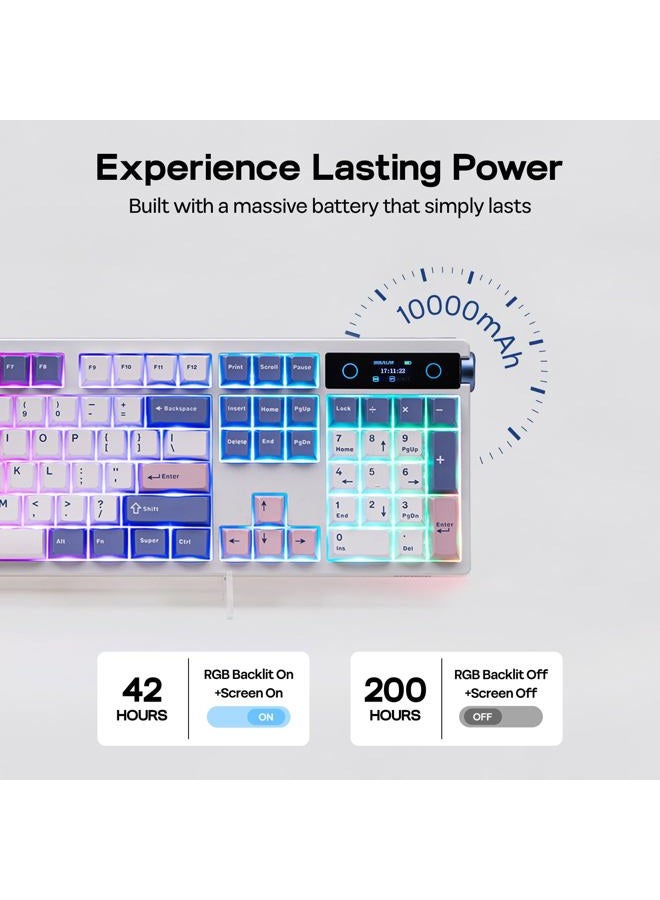 EPOMAKER TH108 PRO Full Size Mechanical Keyboard with Screen & Knob, Wireless Gaming Keyboard with 10000mAh, Creamy Gasket, Hot Swap, Custom Driver, RGB Backlight (White, Sea Salt Silent) - Image 4