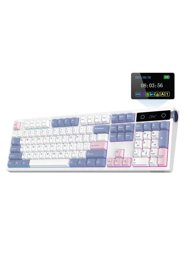 EPOMAKER TH108 PRO Full Size Mechanical Keyboard with Screen & Knob, Wireless Gaming Keyboard with 10000mAh, Creamy Gasket, Hot Swap, Custom Driver, RGB Backlight (White, Sea Salt Silent) - Image 1
