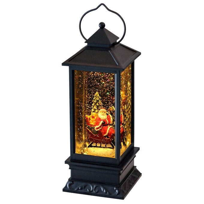 SANTA MUSIC SNOW GLOBE LANTERN WITH TIMER BATTERY OPERATED USB POWERED LIGHTED SINGING SNOW GLOBE LAMP SPINNING WATER SWIRLING GLITTERS CHRISTMAS DECOR 4 X 4 X 12