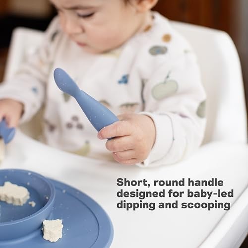 Ezpz Tiny Spoon - 100% Food Grade Silicone Self Feeding Spoon for Baby Led Weaning + Purees - Designed by a Pediatric Feeding Specialist - Sensory Bumps - Set of 2 Dip Spoons for 4 Months+ (Sage) - Image 5