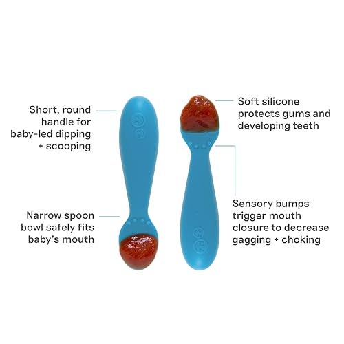 Ezpz Tiny Spoon - 100% Food Grade Silicone Self Feeding Spoon for Baby Led Weaning + Purees - Designed by a Pediatric Feeding Specialist - Sensory Bumps - Set of 2 Dip Spoons for 4 Months+ (Sage) - Image 2
