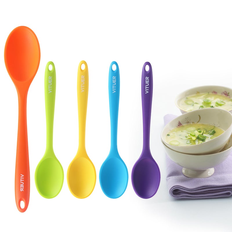 5PCS Silicone Serving Spoons Set Vituer Heat Resistant Kitchen Spoons for Cooking Mixing Stirring and Serving Dishwasher Safe 5 Pack Multicolor