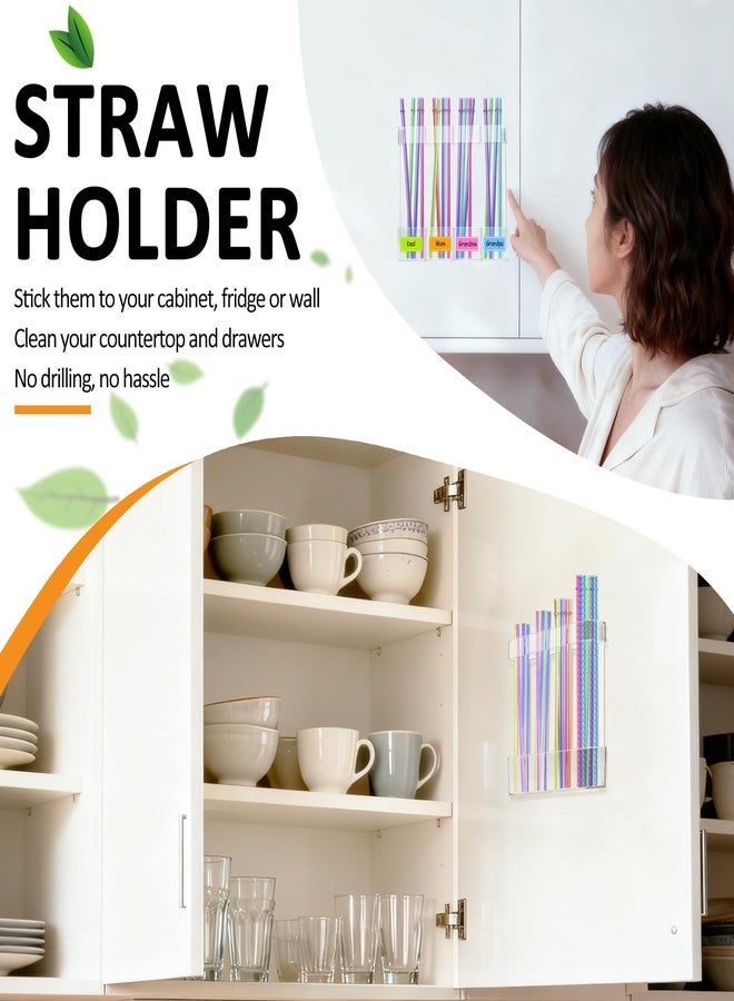 Homecor 2 PACK Acrylic Straw Holder for Cabinet Door - Reusable Tumbler Straw Organizer Storage Dispenser with Ultra Sticky Adhesive Strips, Small Kitchen Accessories Container for Kitchen Cupboard Door - Image 5
