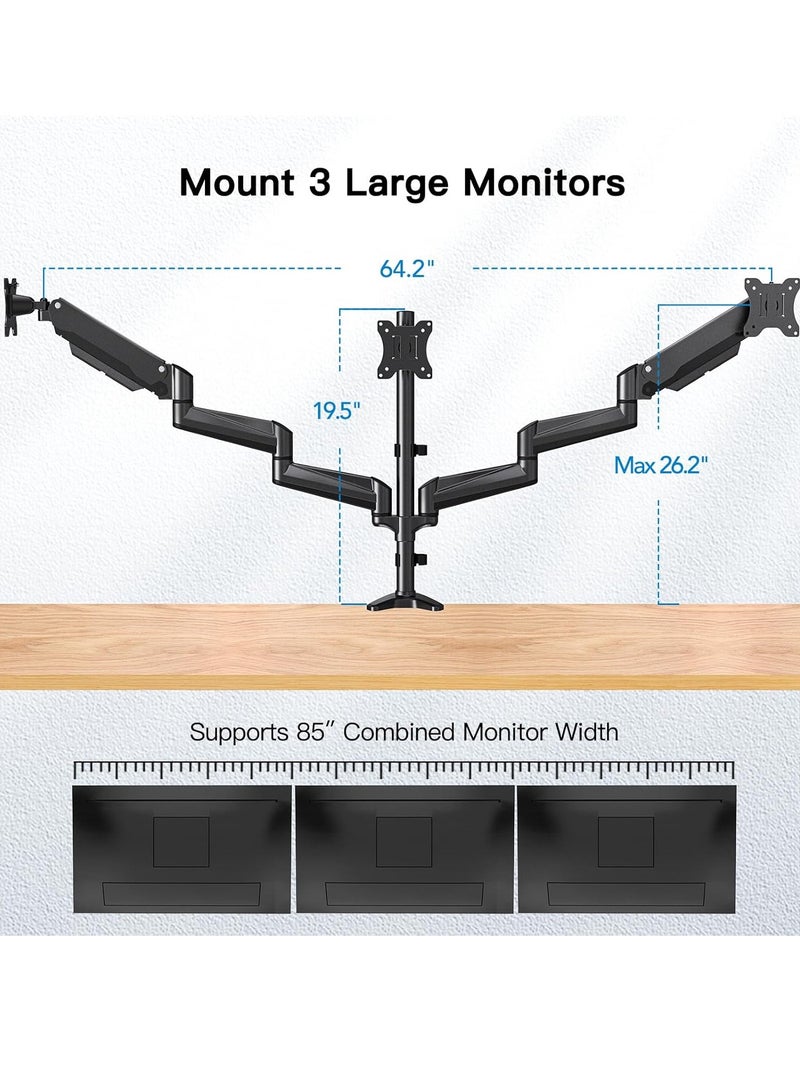 ELTRAZONE 3-Monitor Mount for 17-32 Inch Screens | Height Adjustable Monitor Arm | Supports Up to 8 kg per Arm | Sleek Black Design - Image 3