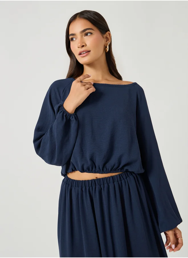 Styli Solid Round Neck Crop Top and Maxi Skirt Co-Ords