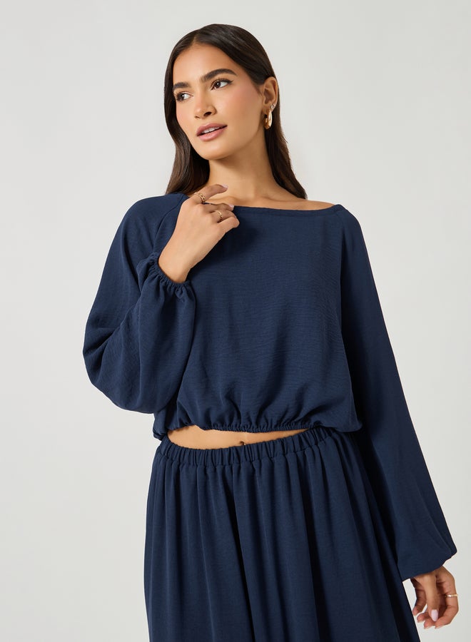 Styli Solid Round Neck Crop Top and Maxi Skirt Co-Ords  - Image 2