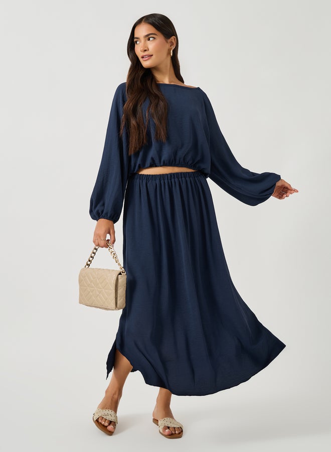 Styli Solid Round Neck Crop Top and Maxi Skirt Co-Ords  - Image 1