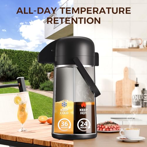 Gezoss Coffee Carafe for Keeping Hot - Gezoss 64OZ / 1.9L Airpot Coffee Dispenser with Pump - Large Coffee Carafe for Hot Drinks Tea Liquid - Insulated Stainless Steel Hot Water Beverage Urn for Parties - Image 4