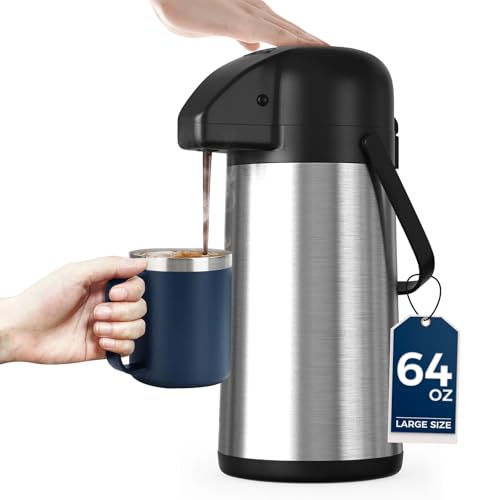 Gezoss Coffee Carafe for Keeping Hot - Gezoss 64OZ / 1.9L Airpot Coffee Dispenser with Pump - Large Coffee Carafe for Hot Drinks Tea Liquid - Insulated Stainless Steel Hot Water Beverage Urn for Parties - Image 1