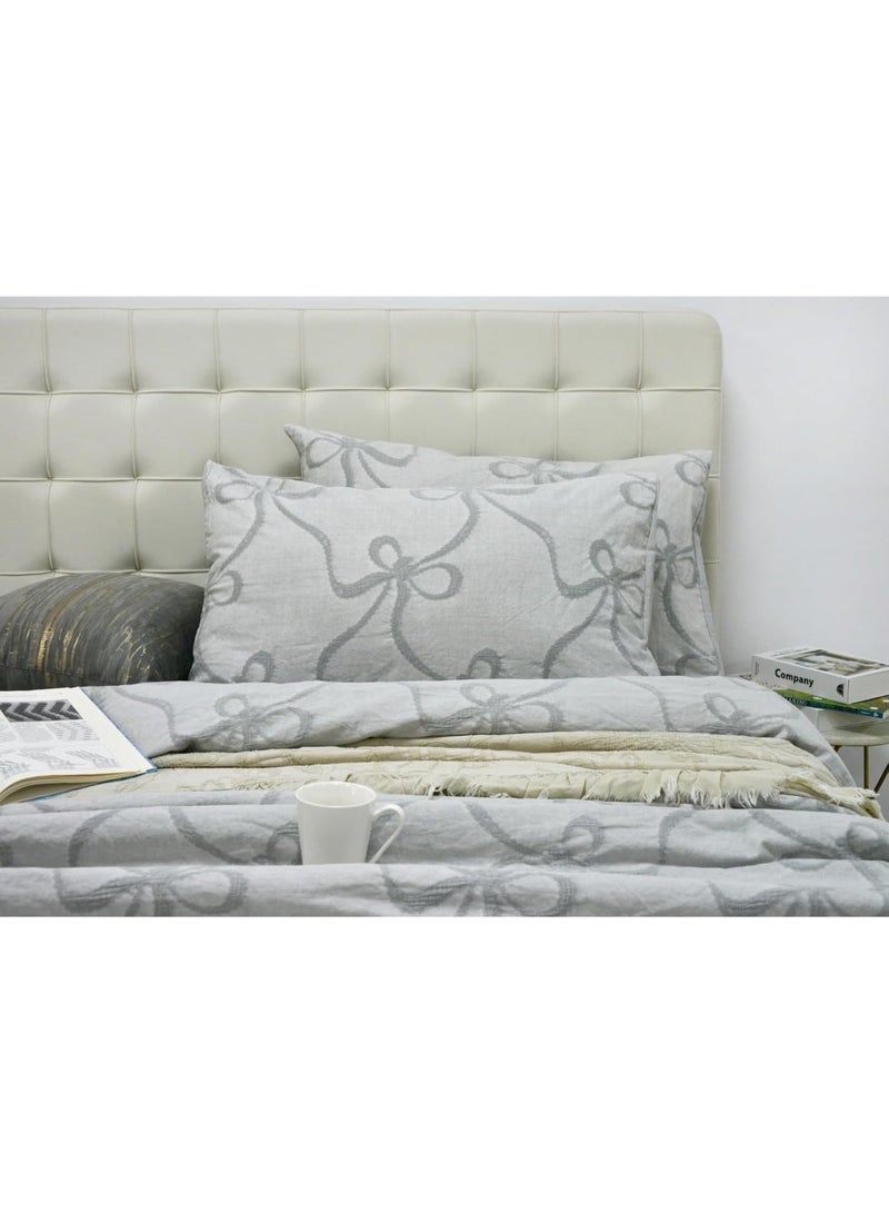 السرعوف الذهبية طقم غطاء لحاف من قماش الجاكار القطني بنسبة 100% من GOLD MANTIS مقاس كوين 240 × 220 سم - طقم سرير بوهو أنيق مطرز بعقدة فيونكة مع 2 غطاء وسادة، قطن ناعم مغسول، غطاء لحاف فاخر مسامي - Image 3