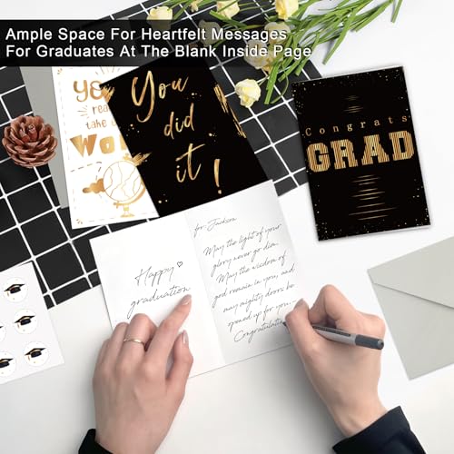 GRADESIN 24 Pack Graduation Cards Bulk 2026 with Envelopes & Stickers - Gold Foil 300GMS Thick and Blank Graduation Greeting Cards Gifts for College High School Graduation Party Supplies, 6 Cover Designs - Image 5