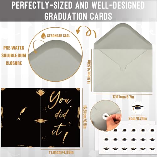 GRADESIN 24 Pack Graduation Cards Bulk 2026 with Envelopes & Stickers - Gold Foil 300GMS Thick and Blank Graduation Greeting Cards Gifts for College High School Graduation Party Supplies, 6 Cover Designs - Image 2