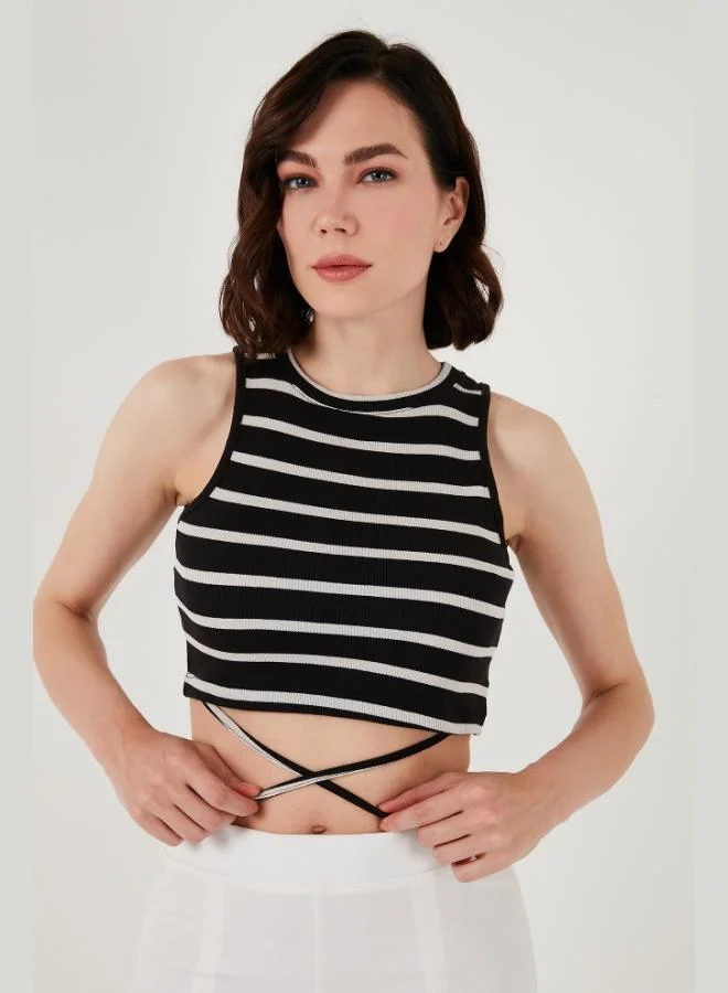 Lela Lela Striped Slim Fit Crop Top with Tie Detail for Women CROP 5865715