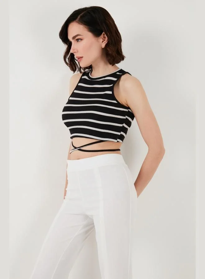 Lela Lela Striped Slim Fit Crop Top with Tie Detail for Women CROP 5865715