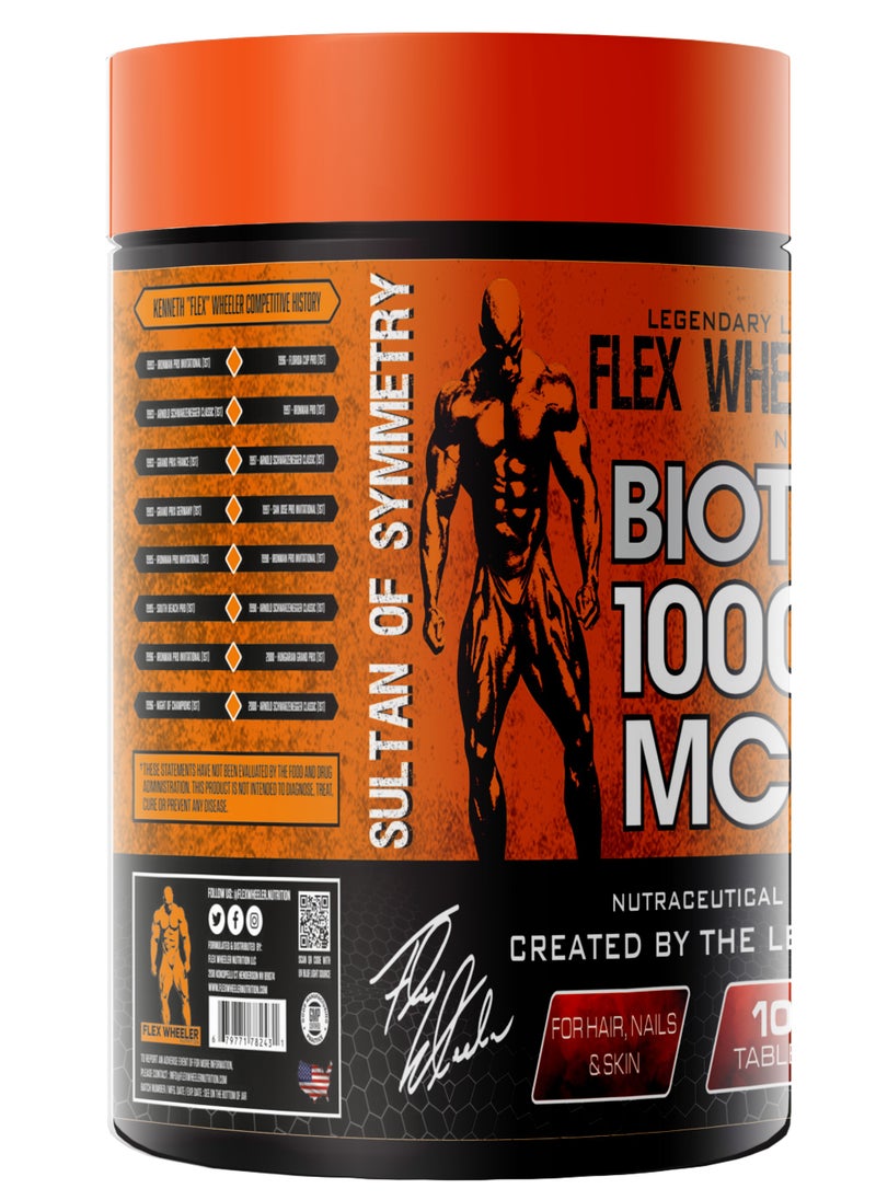 Flex Wheeler Nutrition - Flex Wheeler Nutrition Biotin 1000mcg - Supports Hair, Skin & Nails (100 Tablets) - Image 1