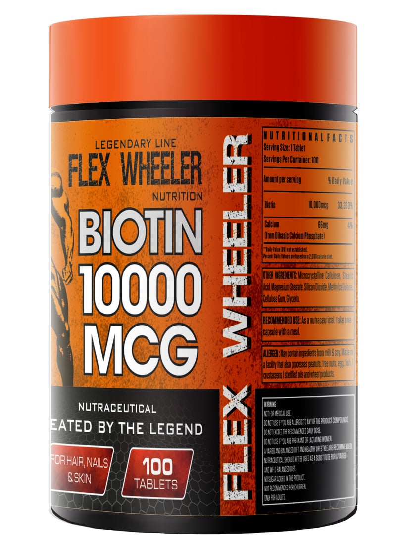 Flex Wheeler Nutrition - Flex Wheeler Nutrition Biotin 1000mcg - Supports Hair, Skin & Nails (100 Tablets) - Image 1